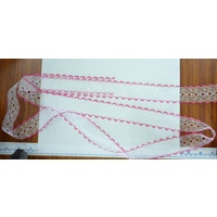 HOT PINK WHITE 37mm Iridescent Feather Edge Eyelet Lace, Per metre