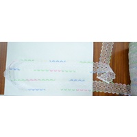 MULTICOLOUR WHITE 37mm Iridescent Feather Edge Eyelet Lace, Per metre
