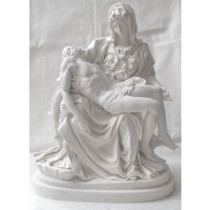 La Pieta Statue Mary Holding Jesus, White 27cm High Plaster, Made in Italy