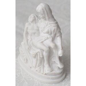 La Pieta Statue Mary Holding Jesus, White 7cm High Plaster, Made in Italy