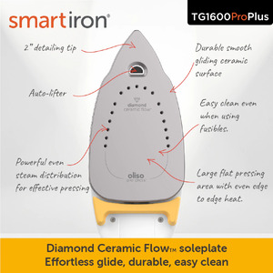 Oliso Pro Smart Iron TG1600 ProPlus Yellow For Sewers, Quilters & Crafters