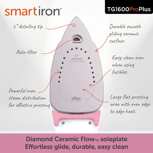 Oliso Pro Smart Iron TG1600 ProPlus PINK For Sewers, Quilters & Crafters