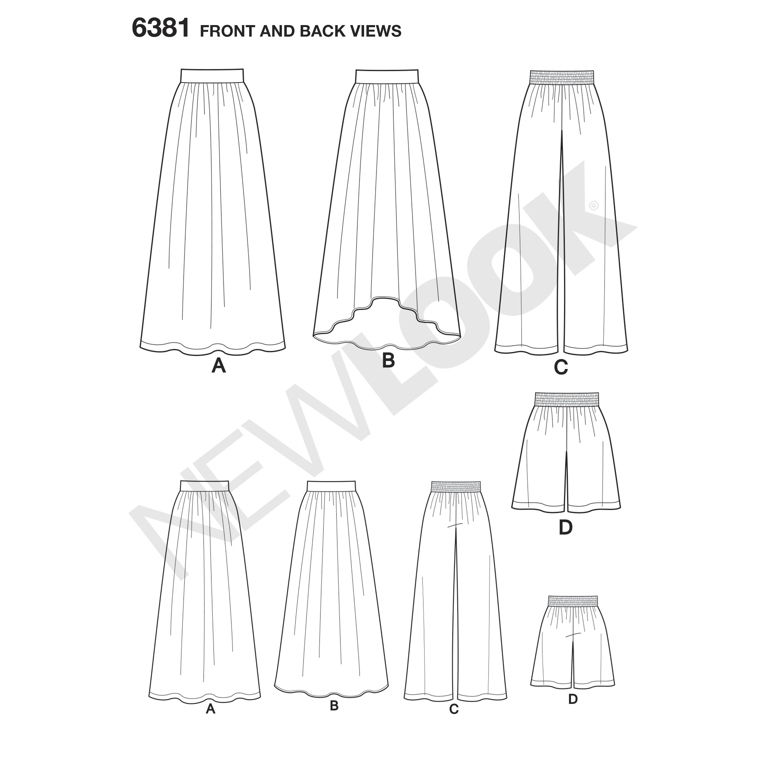 New Look Sewing Pattern 6381 Misses' Knit Skirts and Pants or Shorts