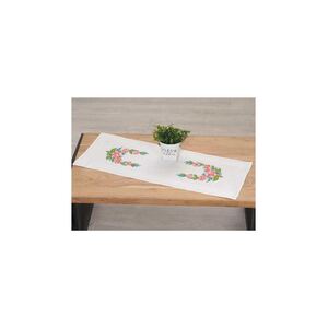Make It WILD ROSES Table Runner Traced Linen Cross Stitch Kit #585245