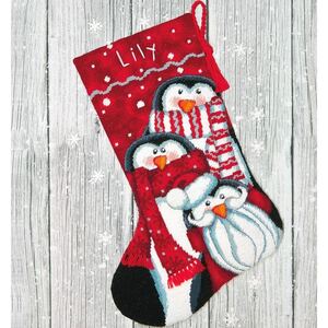 HOLIDAY PENGUINS Christmas Stocking Printed Needlepoint Kit, 40.6cm Long, 71-09158