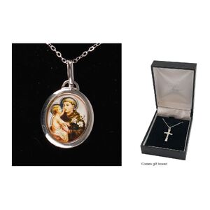 Sterling Silver ST ANTHONY Medal Pendant and Chain, In Box