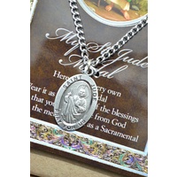 Pewter Saint JUDE Medal, 16mm Diameter, 60cm Stainless Steel Chain & Biography