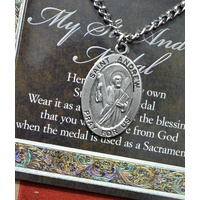Pewter Saint ANDREW Medal, 16mm Diameter, 60cm Stainless Steel Chain & Biography