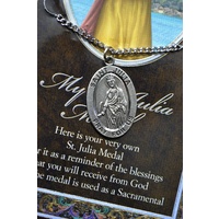 Pewter Saint JULIA Medal, 16mm Diameter, 60cm Stainless Steel Chain & Biography