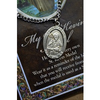 Pewter Saint KEVIN Medal, 16mm Diameter, 60cm Stainless Steel Chain & Biography