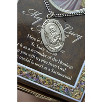 Pewter Saint Lucy Medal Pendant, 15 x 24mm Oval, Stainless Steel Chain & Biography
