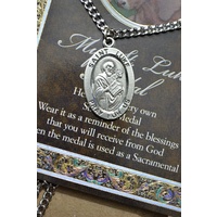 Pewter Saint Luke Medal Pendant, 15 x 24mm Oval Pendant, Stainless Steel Chain & Biography