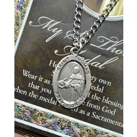 Pewter Saint Thomas Medal Pendant, 15 x 24mm Oval, Stainless Steel Chain & Biography