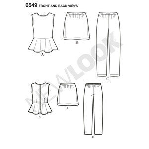 New Look Pattern 6549 Girls' Top, Skirt and Pants