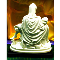 La Pieta Statue Mary Holding Jesus, White on Black Stand, 164 x 85 x 190mm Resin