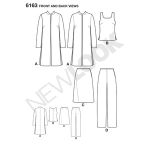 New Look Sewing Pattern 6163 Misses Jacket, Top, Pants and Skirt