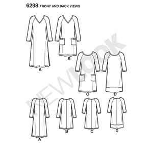 New Look Sewing Pattern 6298 Misses' Knit Dress with Neckline & Length Variations