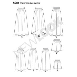 New Look Sewing Pattern 6381 Misses' Knit Skirts and Pants or Shorts