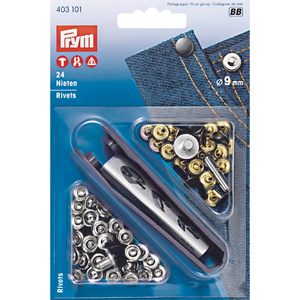 Prym Rivets, 9mm Silver-Coloured / Old Iron Stainless brass #403101