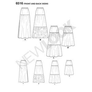 New Look Pattern 6516 Misses' Skirts with Length and Fabric Variations