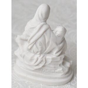 La Pieta Statue Mary Holding Jesus, White 7cm High Plaster, Made in Italy