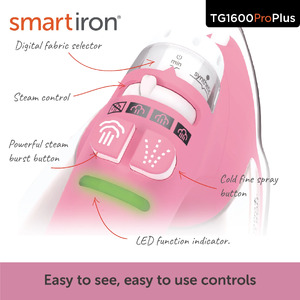 Oliso Pro Smart Iron TG1600 ProPlus PINK For Sewers, Quilters & Crafters