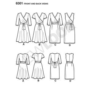 New Look Sewing Pattern 6301 Misses' Mock Wrap Knit Dress