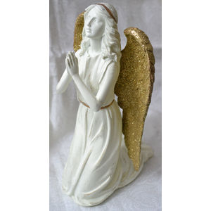 Praying Angel, White / Gold, 25 x 16 x 15cm, Poly, Christmas Angel