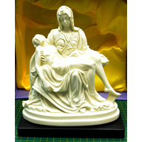La Pieta Statue Mary Holding Jesus, White on Black Stand, 164 x 85 x 190mm Resin