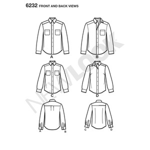 New Look Sewing Pattern 6232 Misses' and Men's Button Down Shirt