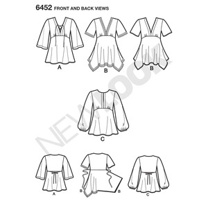 New Look Sewing Pattern 6452 Misses' Tops with Bodice and Hemline Variations