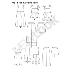 New Look Pattern 6518 Misses' Dress, Tops in Two Lengths, Pants, and Shorts
