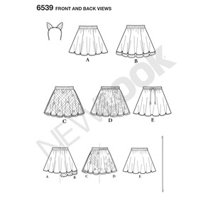 New Look Pattern 6539 Tween Skirts with Ears Headband