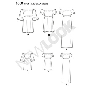 New Look Pattern 6550 Misses' Off-the-Shoulder Dresses