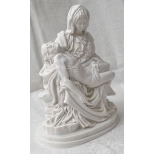 La Pieta Statue Mary Holding Jesus, White 15cm High Plaster, Made in Italy