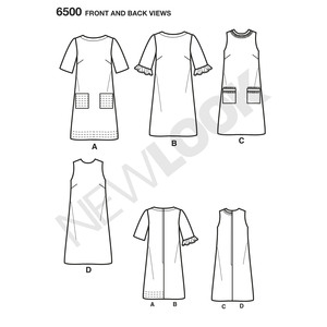 New Look Pattern 6500 Misses' Dress with Neckline, Sleeve, and Pocket Variations