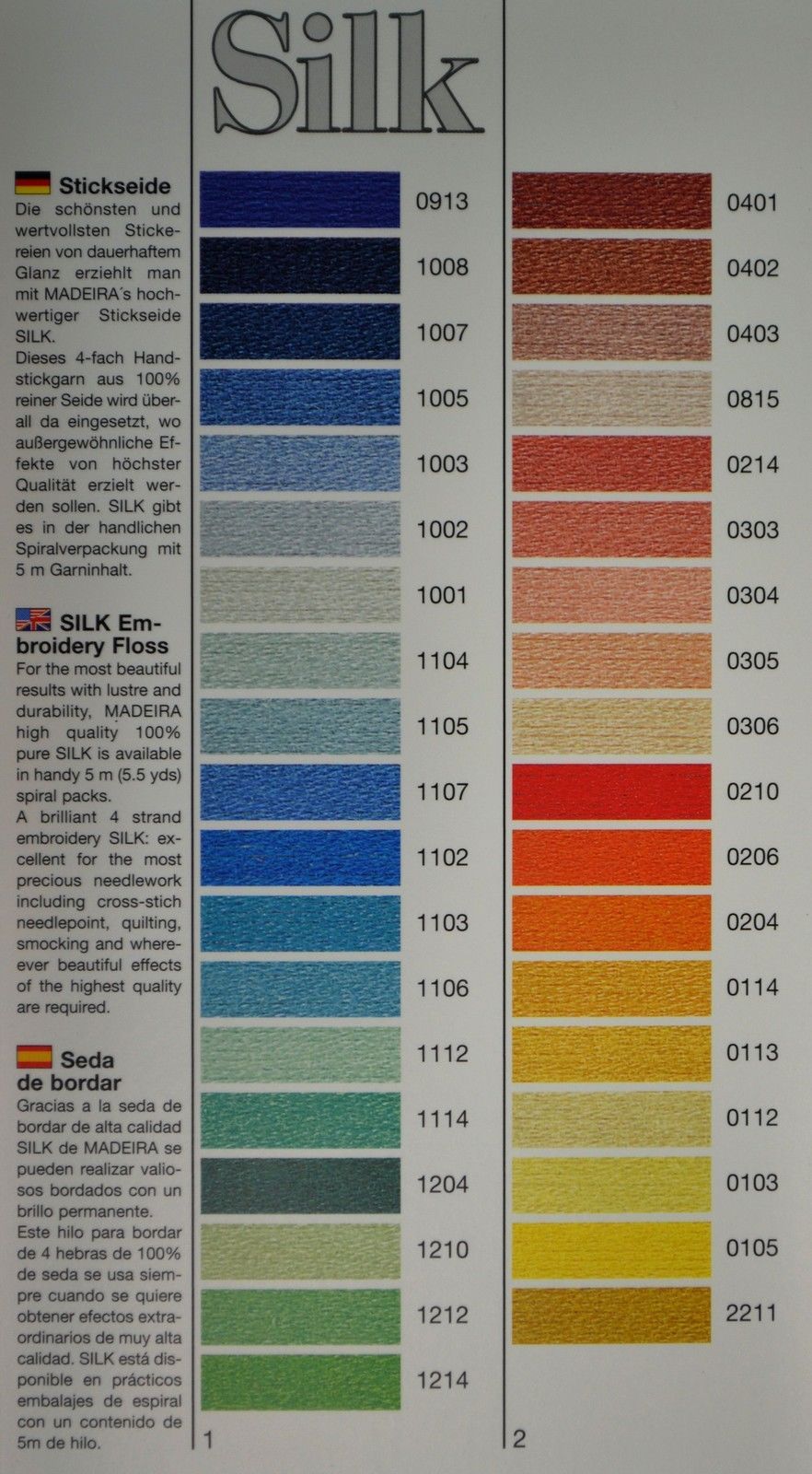 Madeira Silk Thread Colour Chart