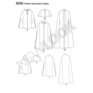 New Look Pattern 6535 Misses' Capes in Four Lengths