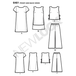 New Look Pattern 6461 Misses' Dress, Tunic, Top and Cropped Pants