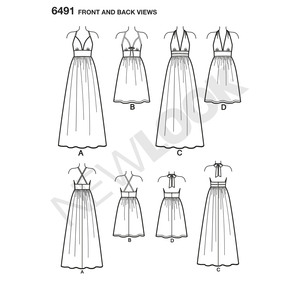 New Look Pattern 6491 Misses' Dresses in Two Lengths with Bodice Variations