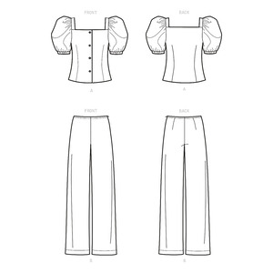 New Look Sewing Pattern N6678 Misses' Button Front Top With Square Neck & Straight Leg Pants