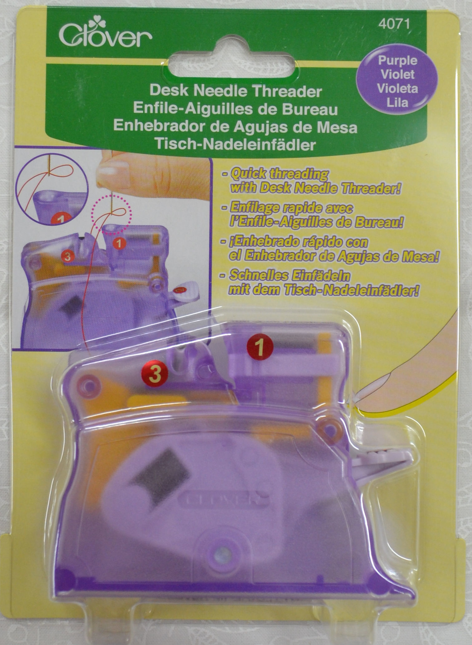 Clover Desk Needle Threader Purple Thread Your Needles Quickly