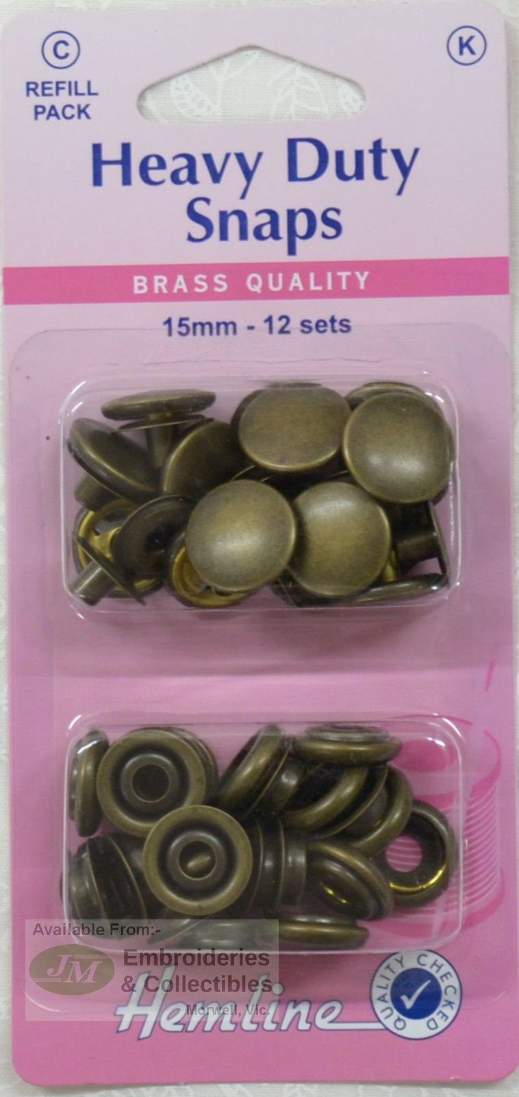 Hemline Heavy Duty Snaps, 15mm x 12 sets - Ant. Brass