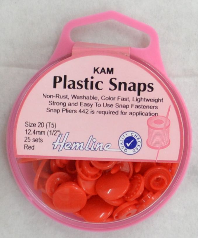 Hemline Kam Plastic Snaps, Size 20 (T5) 12.5mm, RED, Washable Non Rust