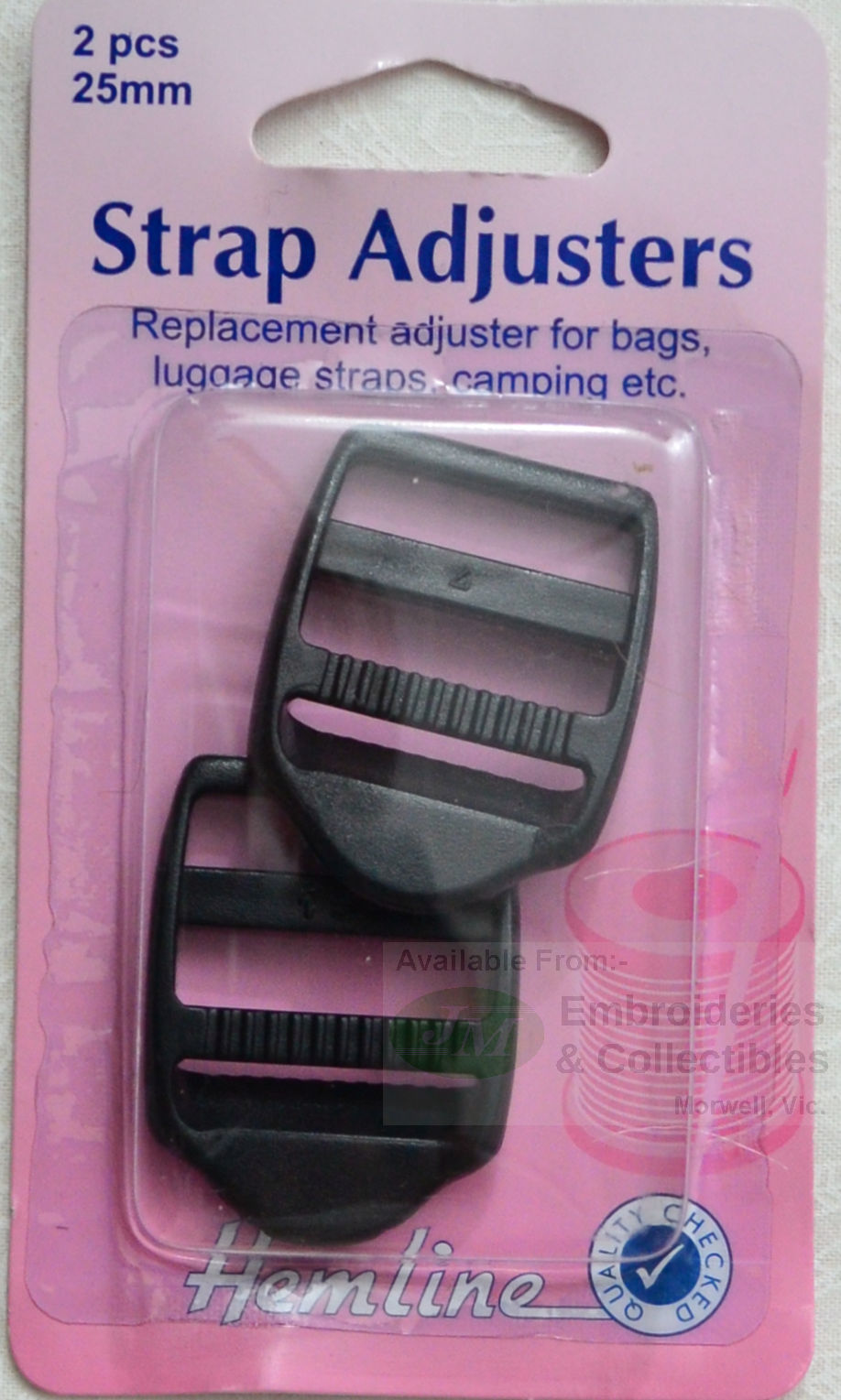 Hemline 25mm Adjustable Strap Buckle Clip Black Webbing Luggage Bag