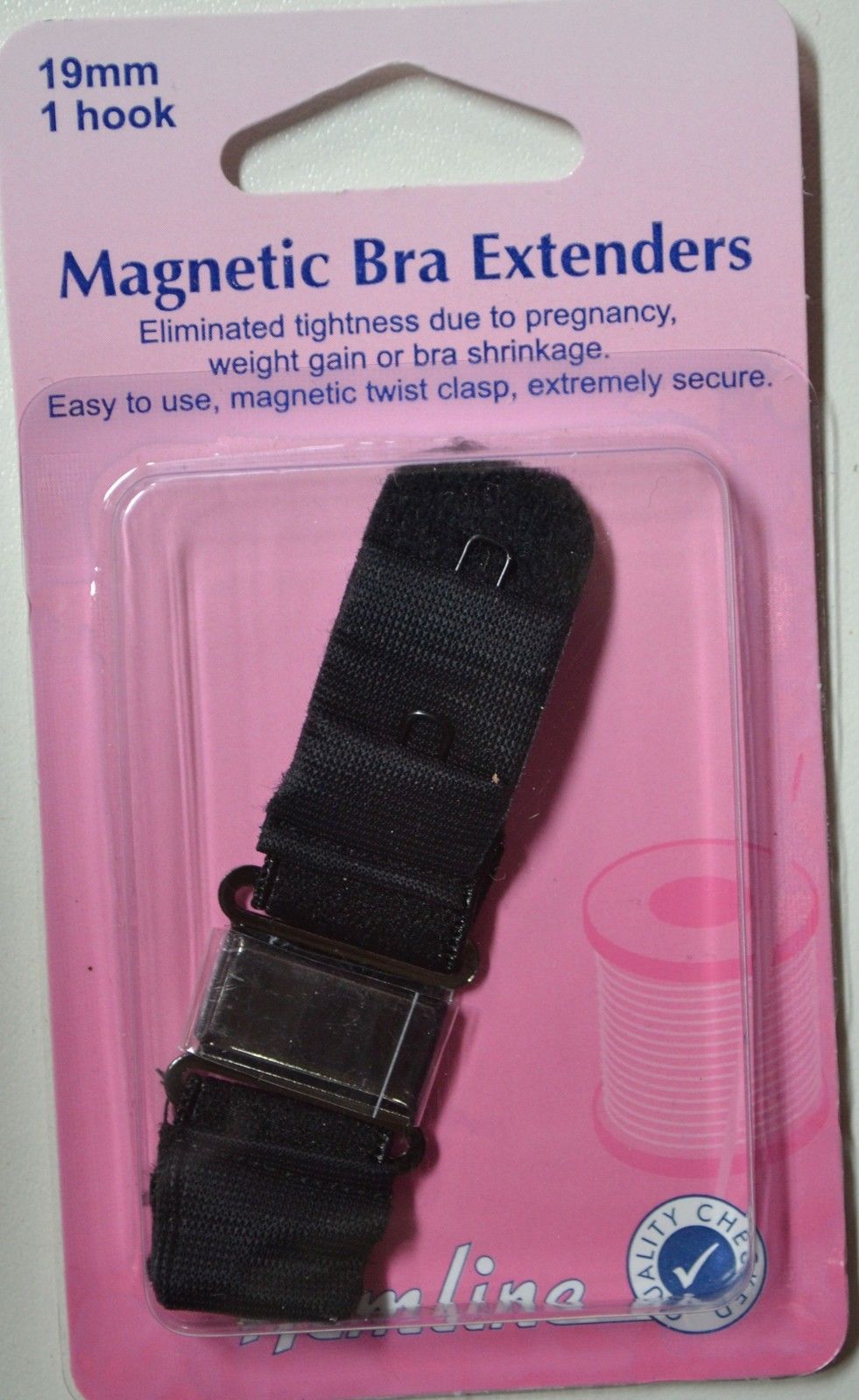 Hemline Magnetic Bra Extenders, 19mm 1 Hook, Secure Magnetic Twist Clasp,  Black