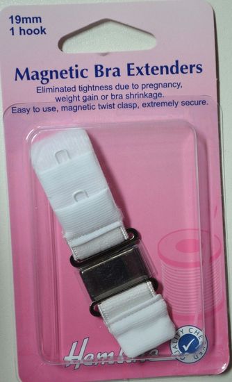 Hemline Magnetic Bra Extenders, 19mm 1 Hook, Secure Magnetic Twist Clasp,  White