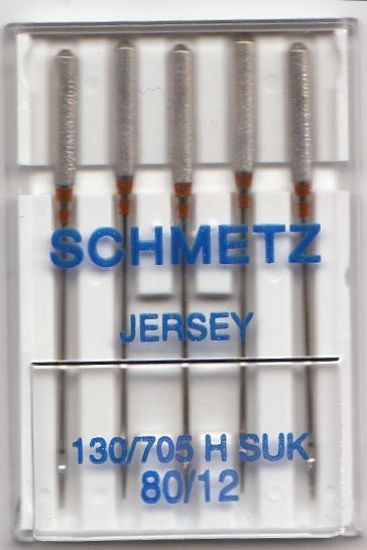 SCHMETZ SEWING MACHINE NEEDLES PACK OF 5-130//705 H SUK 80//12 JERSEY NEEDLE