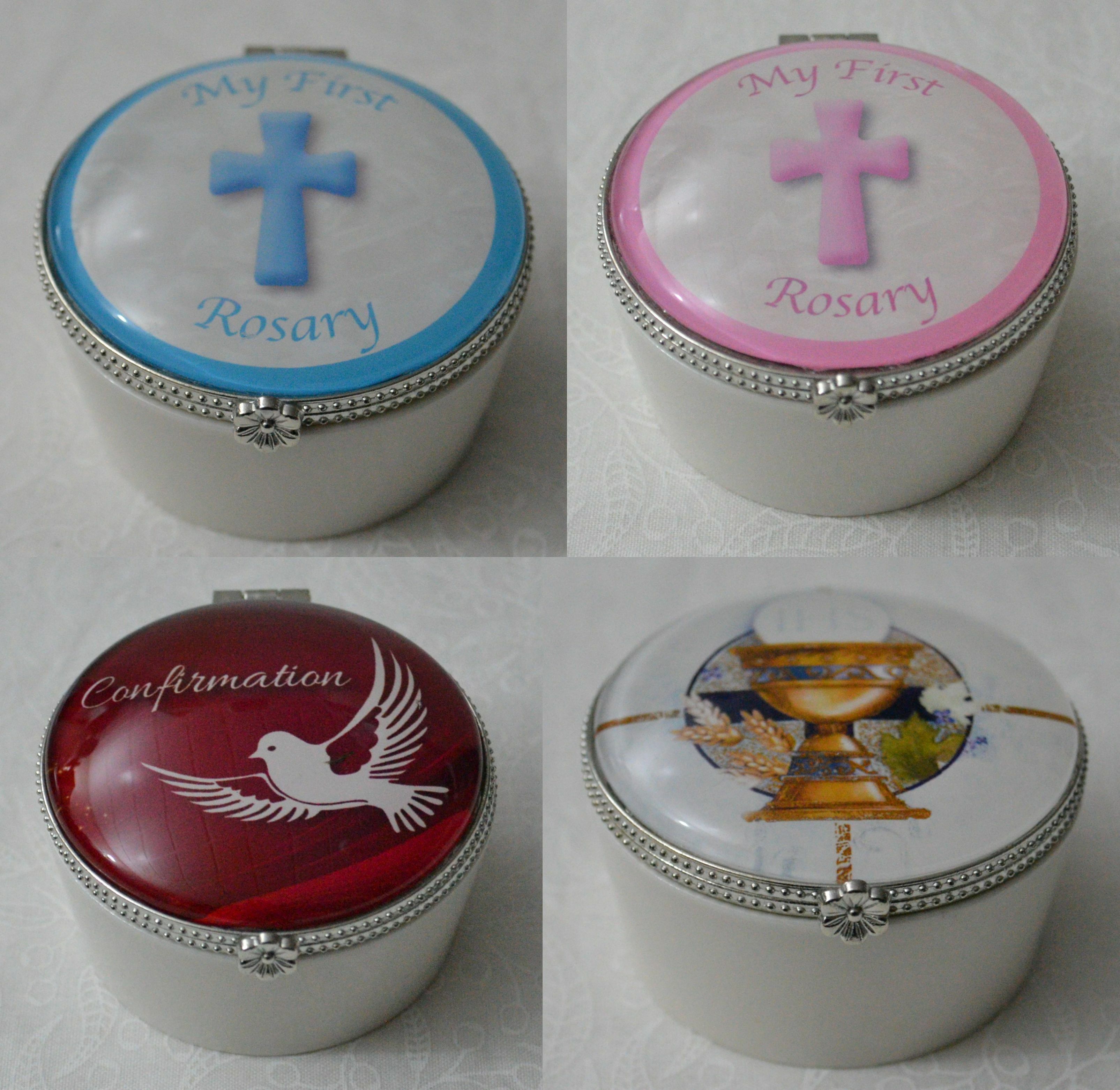 Porcelain Rosary Box, 60mm Diameter, 40mm High, Hinged Lid, Select Style
