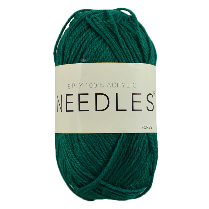 Needles Acrylic Knitting Yarn 8 Ply, 100g Ball, FOREST GREEN